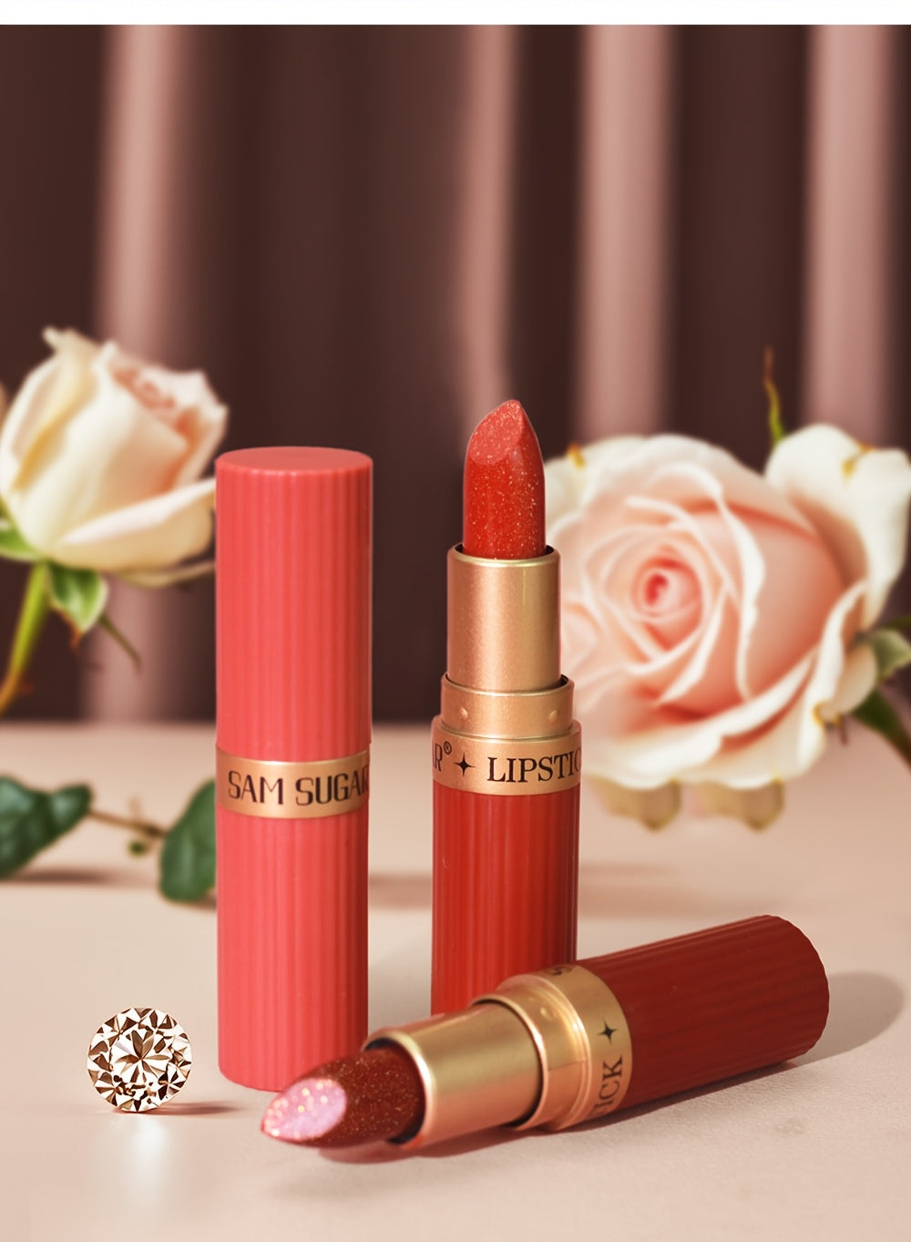 [Long-Lasting Lipstick] Waterproof, Long-Lasting 1pc of Coral Pearlescent Lipstick | Non-Sticky Formula, Easy to Apply for All Skin Types, Shimmer Lip Gloss