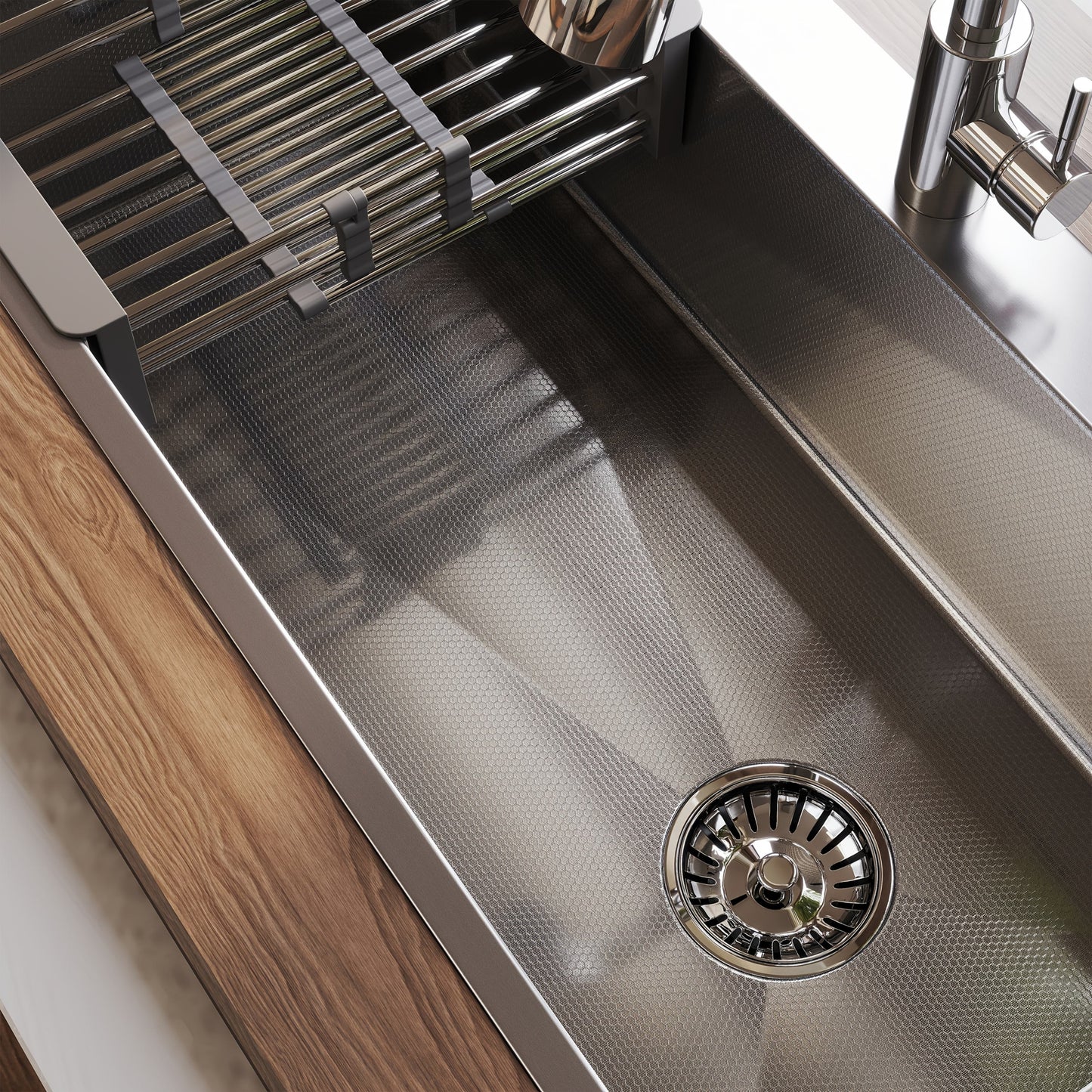 28" 30" 32" Kitchen Sink Stainless Steel Single Bowl Drop In Top Mount Imitation Honeycomb Nano Coating Single Bowl Kitchen Sink with Stainless Steel Drawable Faucet, Telescopic Basket, Soap Dispenser