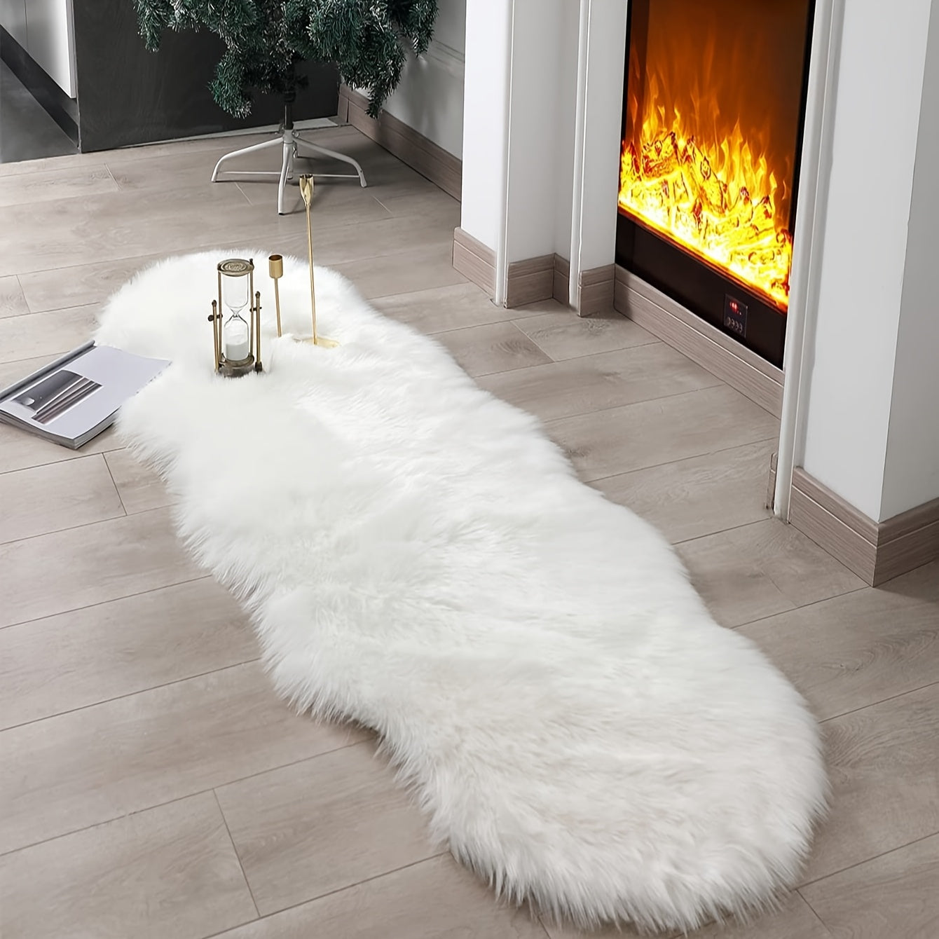 Soft Fluffy Mat - Beige/Neutral Colors, Plush Texture Mat for Living Room, Bedroom, Entryway - Machine Washable Modern Mat - Multi-Size Options Available