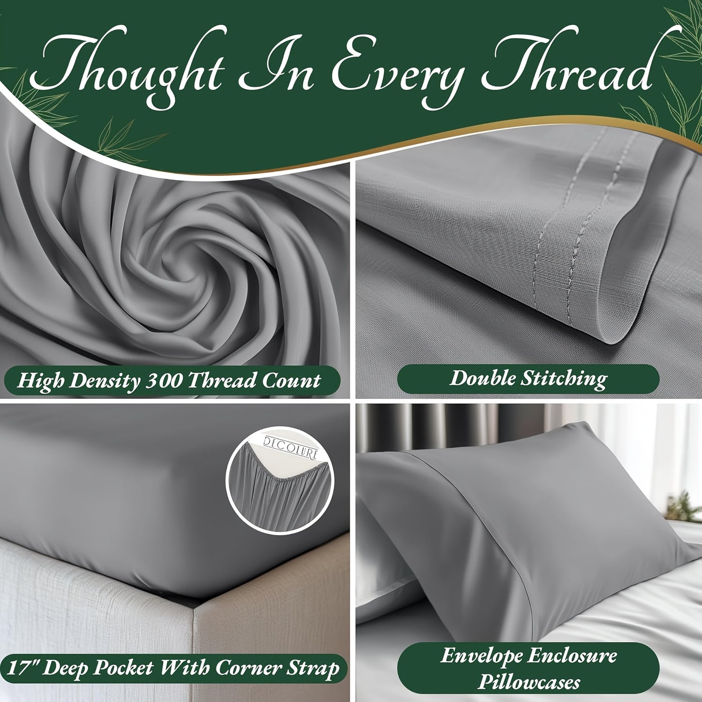 4pcs Bamboo Cooling Bed Sheets Sets Queen Size - Ultra Soft & Luxuriously Cooling, 17" Deep Pocket, Double Stitching, Perfect For Hot Sleepers - Queen Bed Sheets