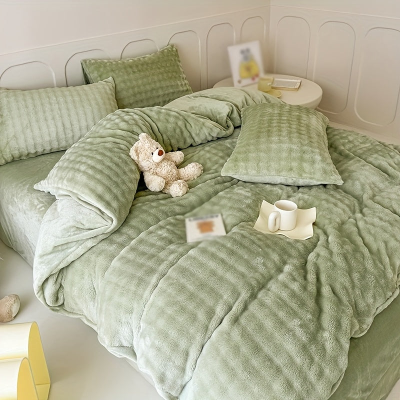 [3pcs Bubble Rabbit Bedding] 3pcs Set Bubble Rabbit Plush Bedding | Featuring 240G Bubble Fleece And 130G Crystal Fleece Duvet Cover | Includes One Duvet Cover And Two Pillowcases