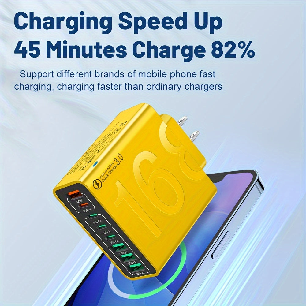 [8 in 1 Fast Charger] KAXOE 8 in 1 Fast Charging USB Phone Charger Adapter | 4 USB + 4 Type-C Phone Charger USB Plug Outlet QC 3.0 USB Charger for iPhone for Samsung