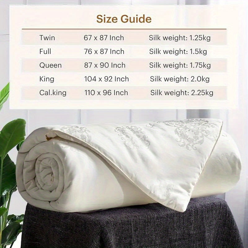 1pc Queen Size Luxury Mulberry Silk Comforter - All Season Lightweight Duvet Insert, Ultra Soft And Breathable Quilt, Ideal for Year-Round Use On Any Bed Temperature Regulating for All Season Comfort