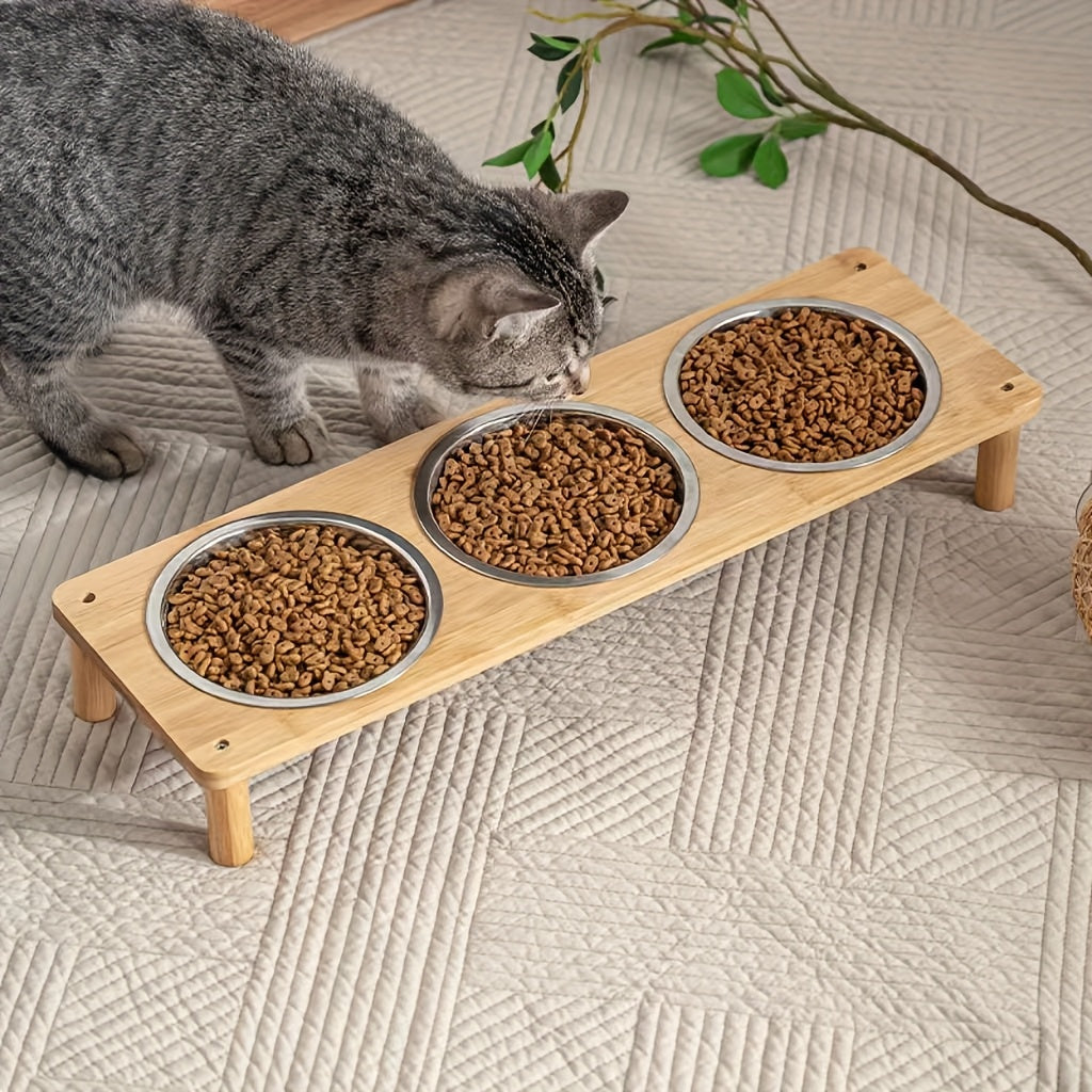 Cat High-Table Bowl, Cat Food Bowl, Cat Food Tray, Cat Food Bowl, Cat Water Bowl, Puppy Bowl, Puppy Food Tray, Puppy Water Bowl, Pet Feeding and Watering Bowl, Two Bowls, Three Bowls Design, Stainless Steel Material, Heighten
