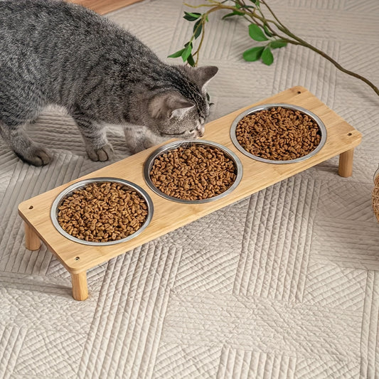 Cat High-Table Bowl, Cat Food Bowl, Cat Food Tray, Cat Food Bowl, Cat Water Bowl, Puppy Bowl, Puppy Food Tray, Puppy Water Bowl, Pet Feeding and Watering Bowl, Two Bowls, Three Bowls Design, Stainless Steel Material, Heighten