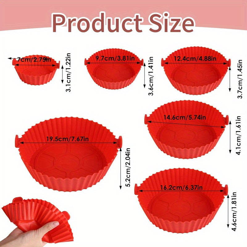 6 Red Silicone Liners for Air Fryers - Non-Stick, Featuring Wavy Edges for Even Cooking, Easy to Clean, Food Contact Safe, Perfect for Roasting Chicken, Fish, And Vegetables, Air Fryer Additions