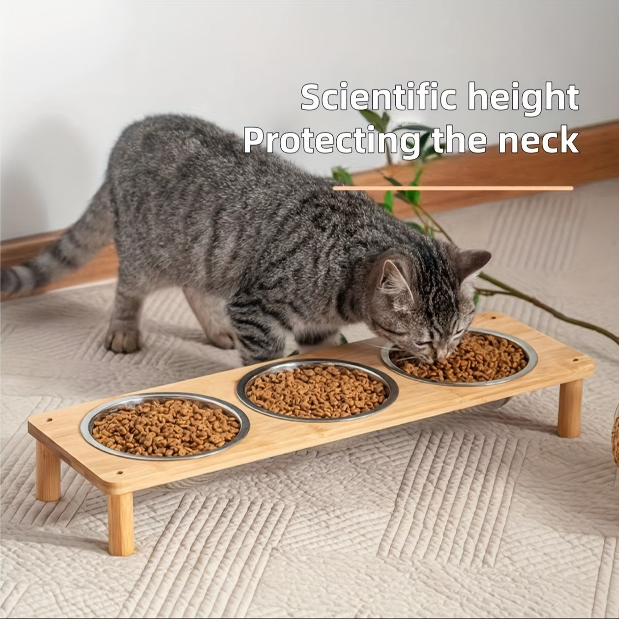 Cat High-Table Bowl, Cat Food Bowl, Cat Food Tray, Cat Food Bowl, Cat Water Bowl, Puppy Bowl, Puppy Food Tray, Puppy Water Bowl, Pet Feeding and Watering Bowl, Two Bowls, Three Bowls Design, Stainless Steel Material, Heighten