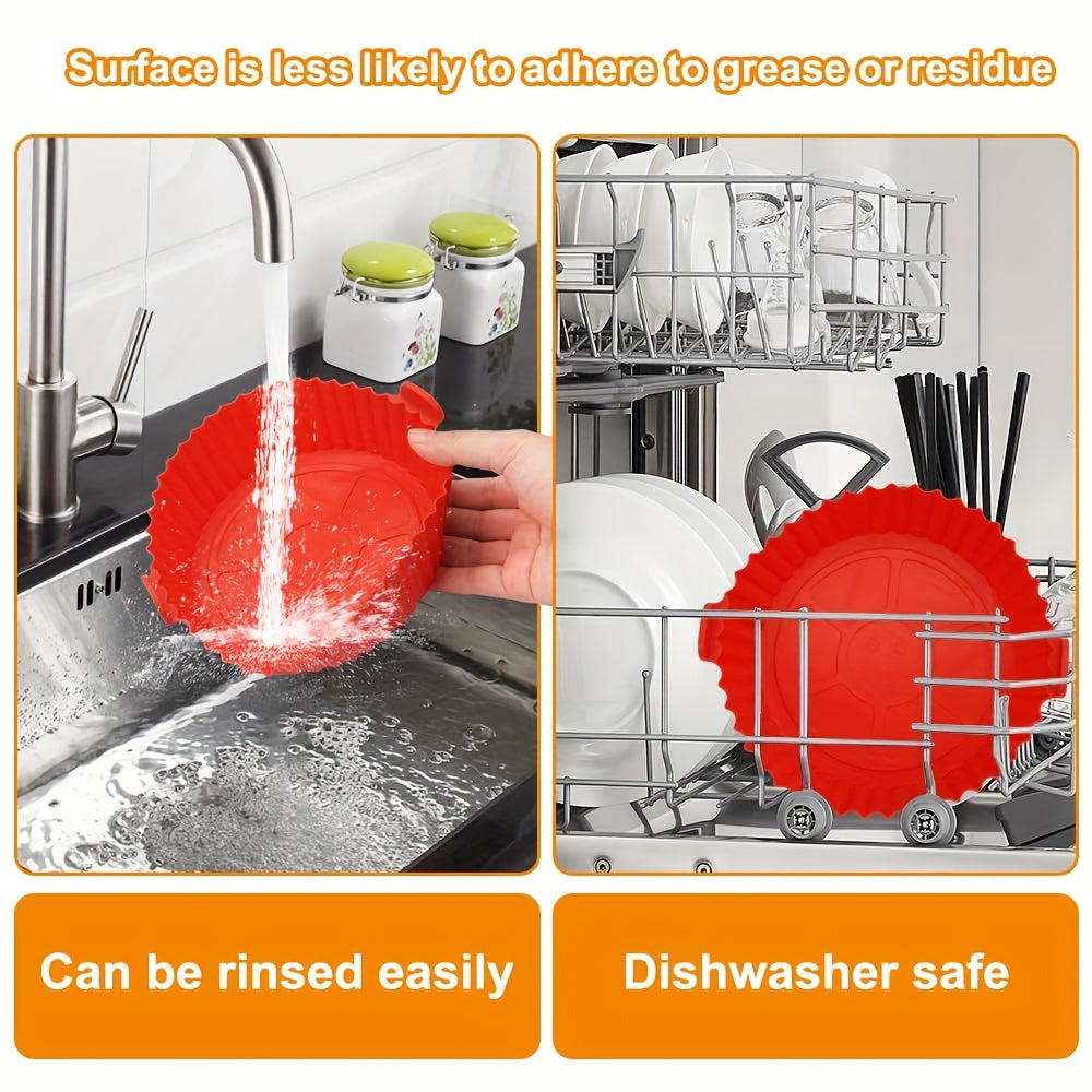 6 Red Silicone Liners for Air Fryers - Non-Stick, Featuring Wavy Edges for Even Cooking, Easy to Clean, Food Contact Safe, Perfect for Roasting Chicken, Fish, And Vegetables, Air Fryer Additions