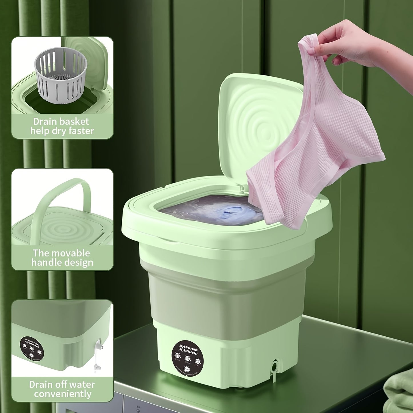 1pc Portable Mini Washing Machine -2.11 Gallons High Capacity, Mini Dedicated Portable Underwear, Underpants And Socks Washing Tool, Folding Washing Machine, Suitable For Family And Travel, Mother'S Day Gift, Father'S Day Gif