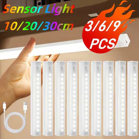 [ Super Bright ] 3/6/9 Indoor Motion Sensor, Indoor LED Wardrobe Light, USB Rechargeable Wireless Cabinet Light, 5V Portable Magnetic Night Light, Suitable for Corridor, Kitchen, Stairs, Wardrobe Home Decoration | Cabinet Lig