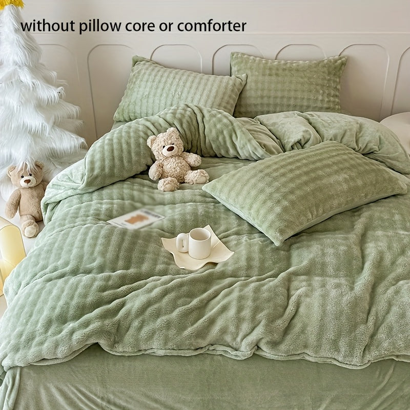 [3pcs Bubble Rabbit Bedding] 3pcs Set Bubble Rabbit Plush Bedding | Featuring 240G Bubble Fleece And 130G Crystal Fleece Duvet Cover | Includes One Duvet Cover And Two Pillowcases