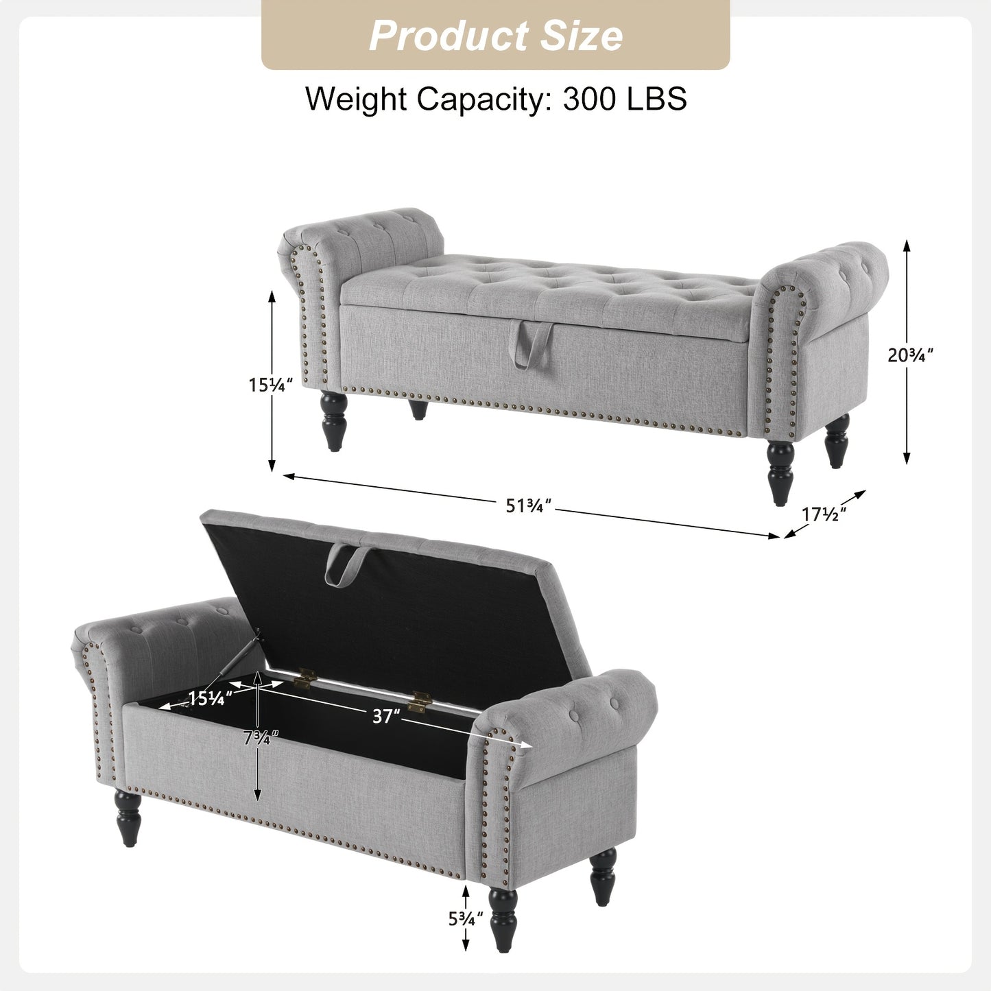 FURNIMART Luxury Mid-Century Modern Wooden Storage Bench with Roll-Up Arms - Large Capacity Flip-Top Design, Durable Recycled Wood, Easy Assembly for Bedroom, Living Room, Hallway