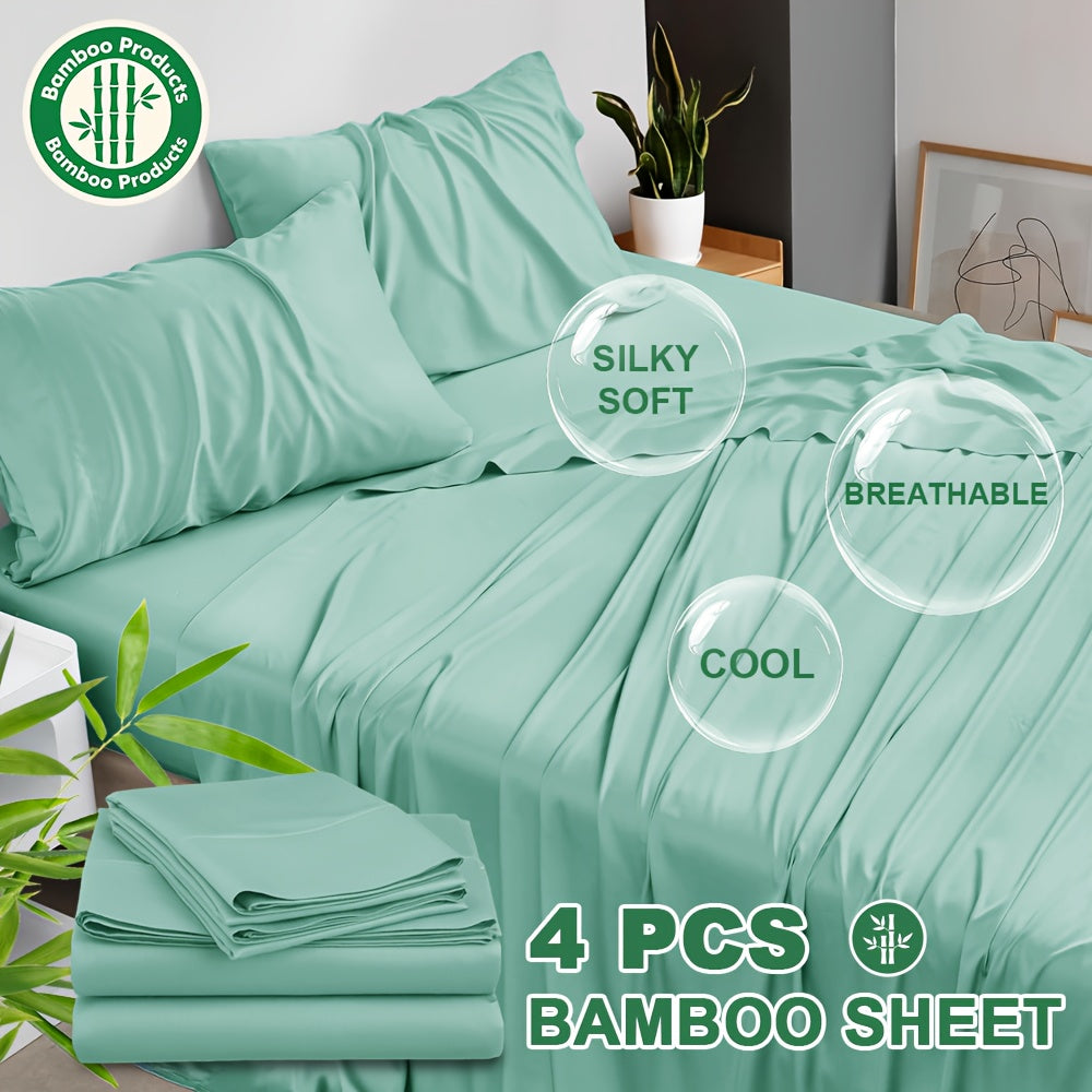 4pcs Bamboo Cooling Bed Sheets Sets Queen Size - Ultra Soft & Luxuriously Cooling, 17" Deep Pocket, Double Stitching, Perfect For Hot Sleepers - Queen Bed Sheets