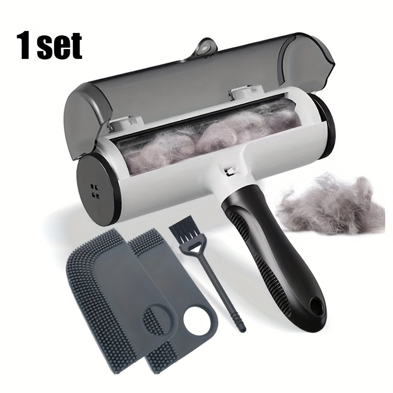 1 Set ZSYNHGL Portable Manual Pet Hair Remover Roller with Brush Attachment - Heavy-Duty Non- Dog & Cat Hair Removal Tool for Furniture, Carpet, Clothing, Bedding - Multi-Surface Fur Remover for Carpet, Couch, Clothes & Pet O