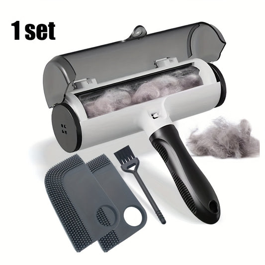 1 Set ZSYNHGL Portable Manual Pet Hair Remover Roller with Brush Attachment - Heavy-Duty Non- Dog & Cat Hair Removal Tool for Furniture, Carpet, Clothing, Bedding - Multi-Surface Fur Remover for Carpet, Couch, Clothes & Pet O