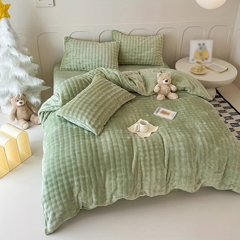 [3pcs Bubble Rabbit Bedding] 3pcs Set Bubble Rabbit Plush Bedding | Featuring 240G Bubble Fleece And 130G Crystal Fleece Duvet Cover | Includes One Duvet Cover And Two Pillowcases