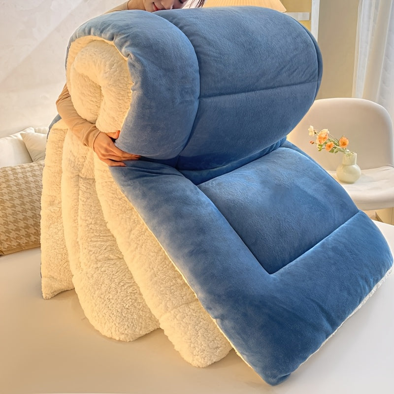1pc Orhopui -Like Lamb's Comforter - Thickened Winter Quilt with Half Pillowcase, All-Season Bedspread or Sofa Cover, Machine Washable Blanket for Queen-Like (No Turning Required), Multicolor Options