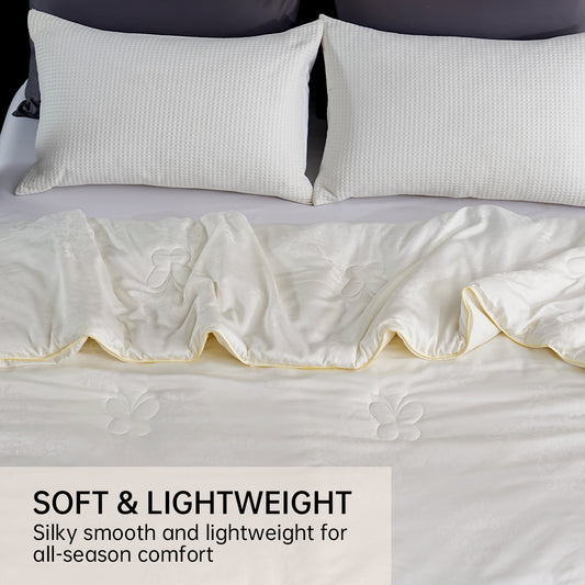 1pc Queen Size Luxury Mulberry Silk Comforter - All Season Lightweight Duvet Insert, Ultra Soft And Breathable Quilt, Ideal for Year-Round Use On Any Bed Temperature Regulating for All Season Comfort