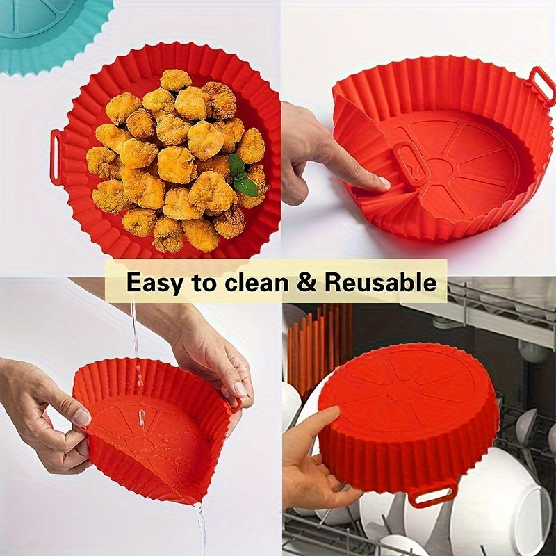 6 Red Silicone Liners for Air Fryers - Non-Stick, Featuring Wavy Edges for Even Cooking, Easy to Clean, Food Contact Safe, Perfect for Roasting Chicken, Fish, And Vegetables, Air Fryer Additions