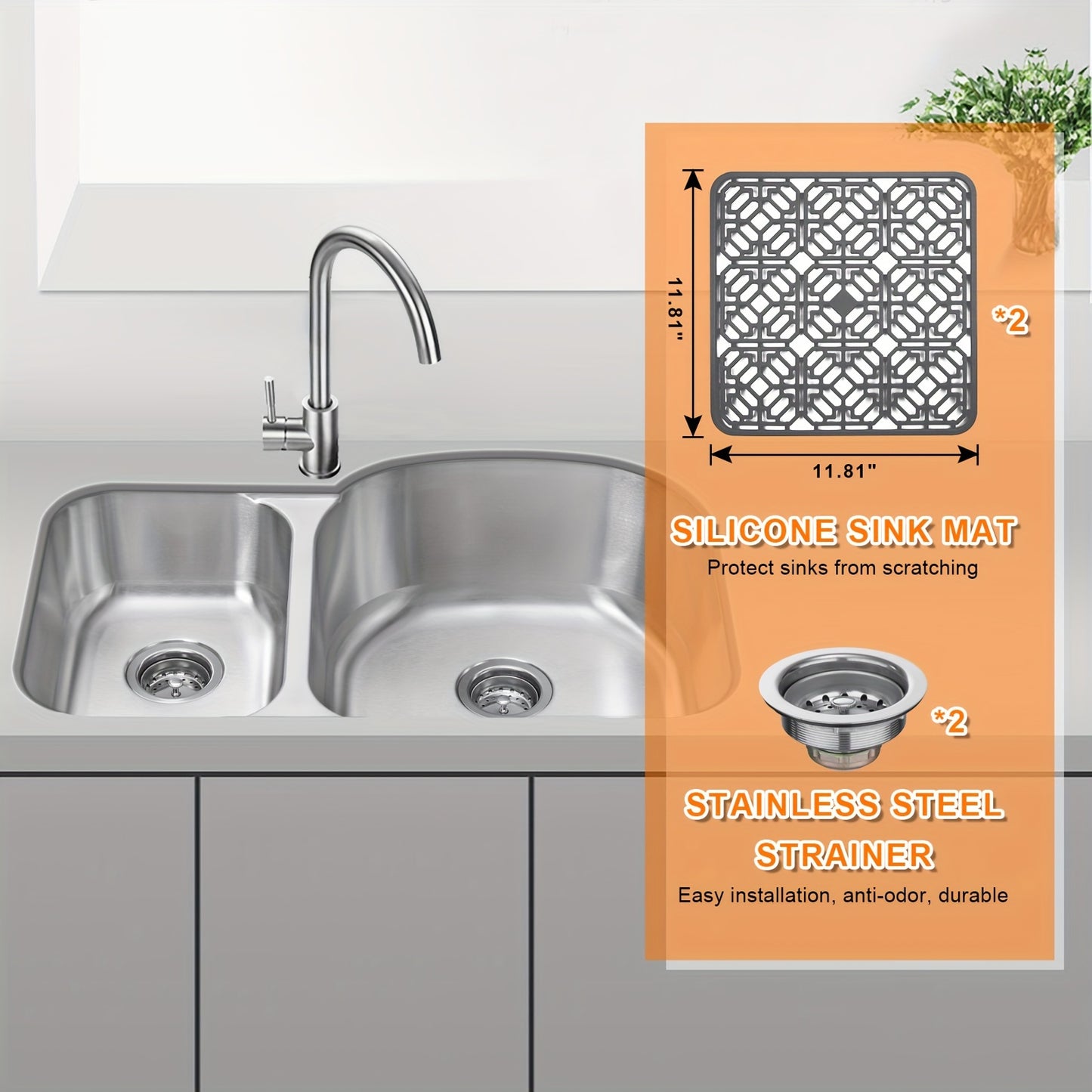 Precision-Crafted, Modern 9" Stainless Steel Undermount Kitchen Sink - Double Bowl, Soundproof Design with Accessories, Rust-Resistant & Easy Drainage, Basin Sink, 18 Gauge, JASSFERRY