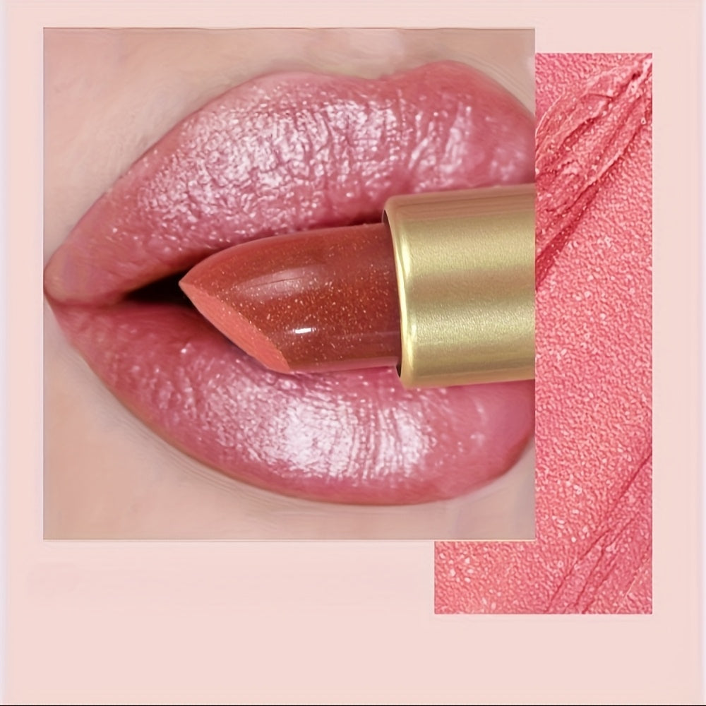 [Long-Lasting Lipstick] Waterproof, Long-Lasting 1pc of Coral Pearlescent Lipstick | Non-Sticky Formula, Easy to Apply for All Skin Types, Shimmer Lip Gloss