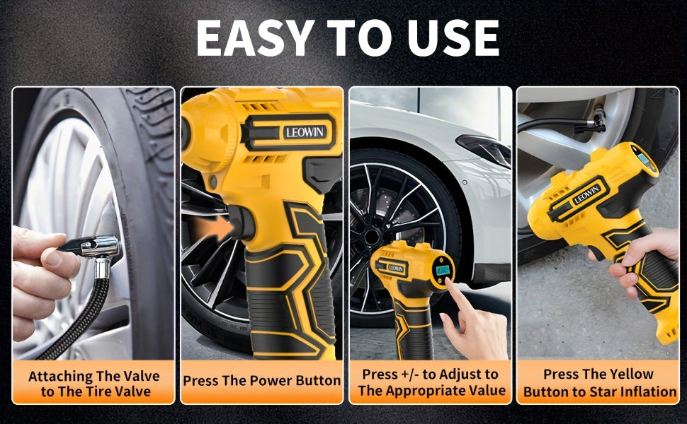 Tire Inflator Portable Air Compressor With Auto-Shutoff, Handheld Air Pump, 150 PSI Cordless Car Tires Pump With Digital Pressure Gauge/LED Light For Cars, Motorcycles, Bikes, Ball - Compact, Rechargeable, And Easy-to-Use Des