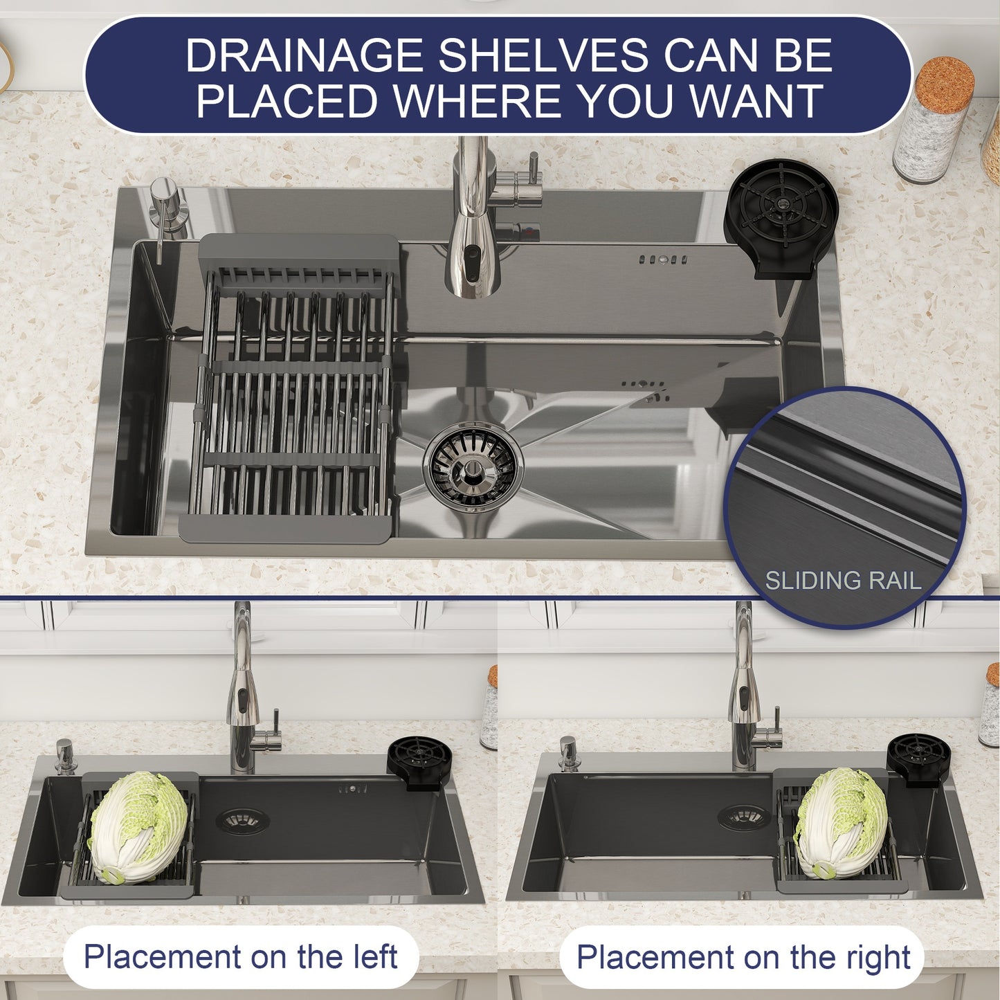 28" 30" 32" Kitchen Sink Stainless Steel Single Bowl Drop In Top Mount Imitation Honeycomb Nano Coating Single Bowl Kitchen Sink With Stainless Steel Drawable Faucet, Telescopic Basket, Soap Dispenser