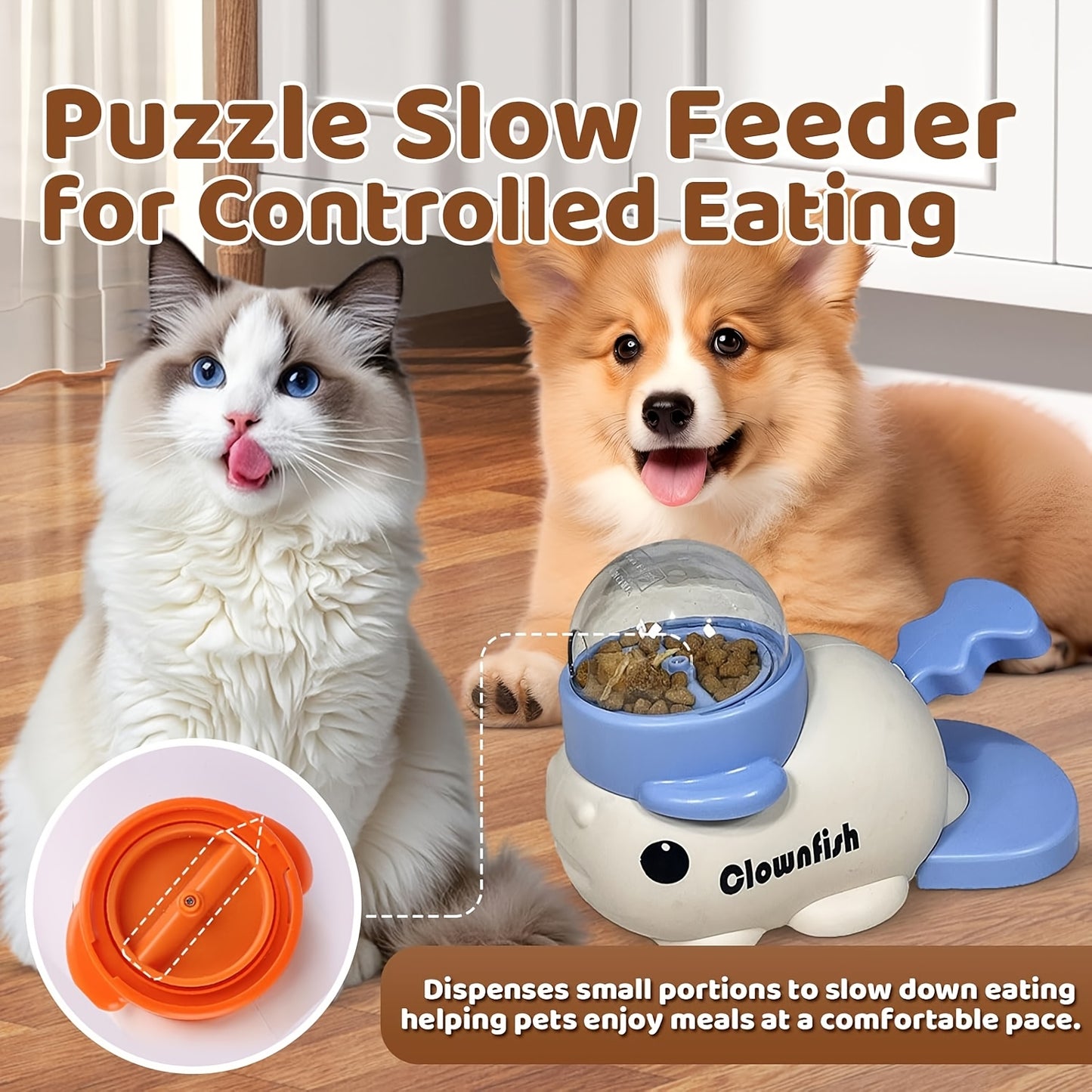 This Engaging Puzzle Toy for Dogs And Cats Dispenses Treats Slowly, Promoting Controlled Eating And Enhancing Indoor Playtime for Small to Medium-Sized Dogs And Cats. Simply Press And Twist to Release The Treats, Without Batt