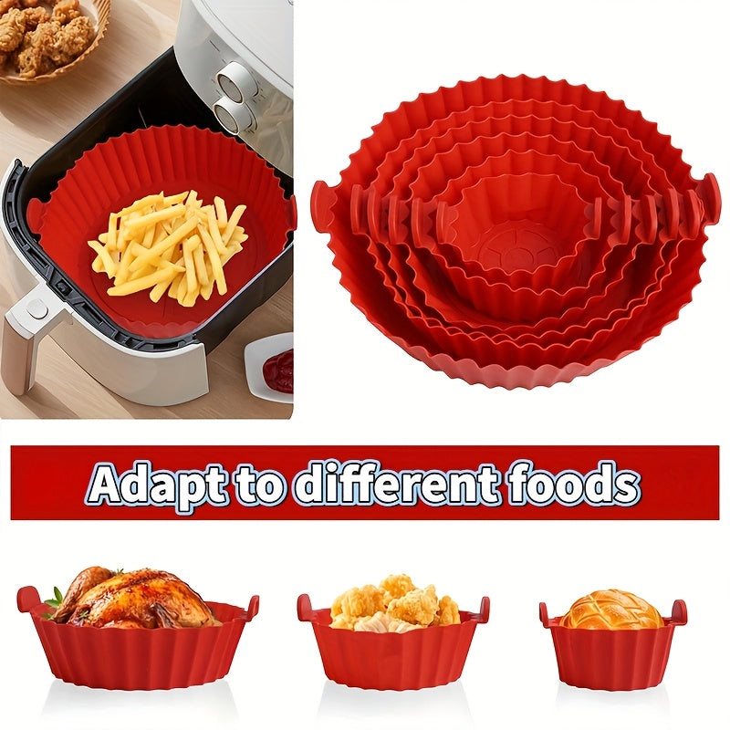 6 Red Silicone Liners for Air Fryers - Non-Stick, Featuring Wavy Edges for Even Cooking, Easy to Clean, Food Contact Safe, Perfect for Roasting Chicken, Fish, And Vegetables, Air Fryer Additions