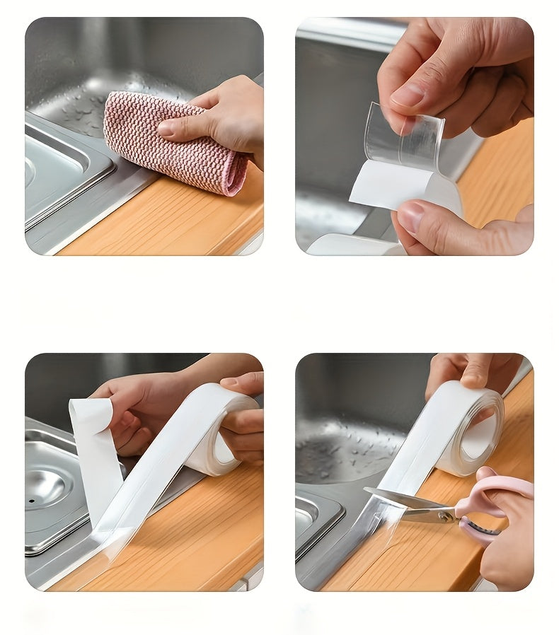 2 Rolls of Silicone Kitchen and Bathroom Waterproof Tape, Kitchen Seam Sealing Strip, Transparent Waterproof Strip, Bathroom Toilet Gap Wall Corner Line Sticker Tape, Suitable for Sink Gap, Durable Material, Ideal Choice for