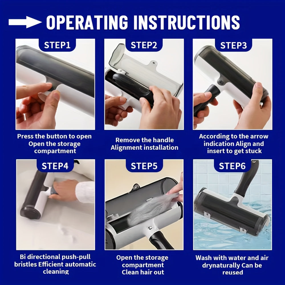 1 Set ZSYNHGL Portable Manual Pet Hair Remover Roller with Brush Attachment - Heavy-Duty Non- Dog & Cat Hair Removal Tool for Furniture, Carpet, Clothing, Bedding - Multi-Surface Fur Remover for Carpet, Couch, Clothes & Pet O