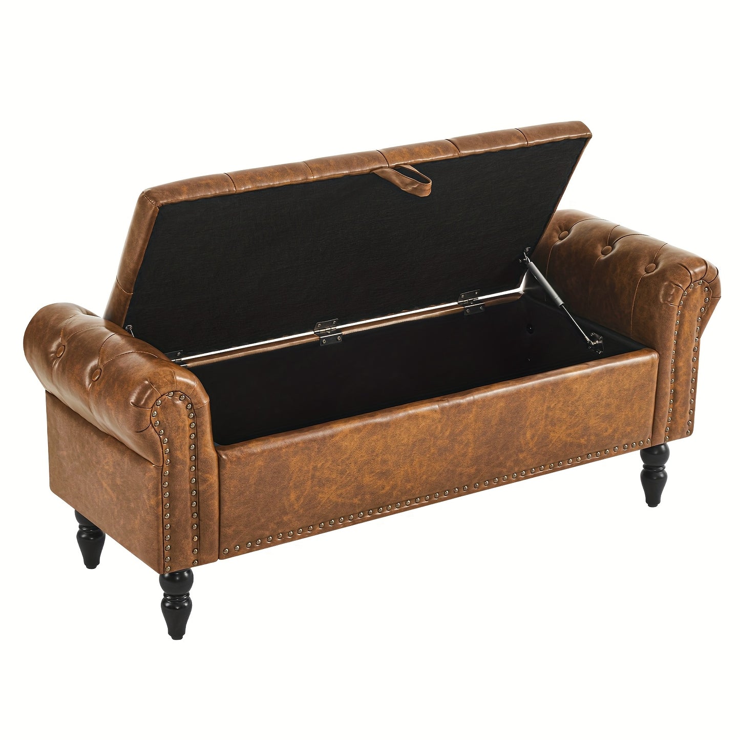 FURNIMART Luxury Mid-Century Modern Wooden Storage Bench with Roll-Up Arms - Large Capacity Flip-Top Design, Durable Recycled Wood, Easy Assembly for Bedroom, Living Room, Hallway