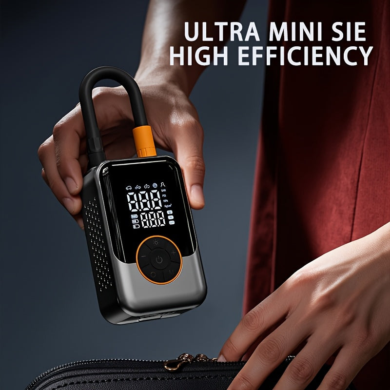 Portable wireless air pump with digital pressure gauge, built-in LED light and automatic pressure maintenance design, one-key smart air compressor, high-tech USB air compressor for cars, motorcycles, bicycles and sports equip