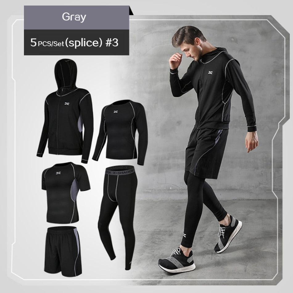 5 Pcs/Set Men&#39;s Tracksuit Gym Fitness Compression Sports Suit