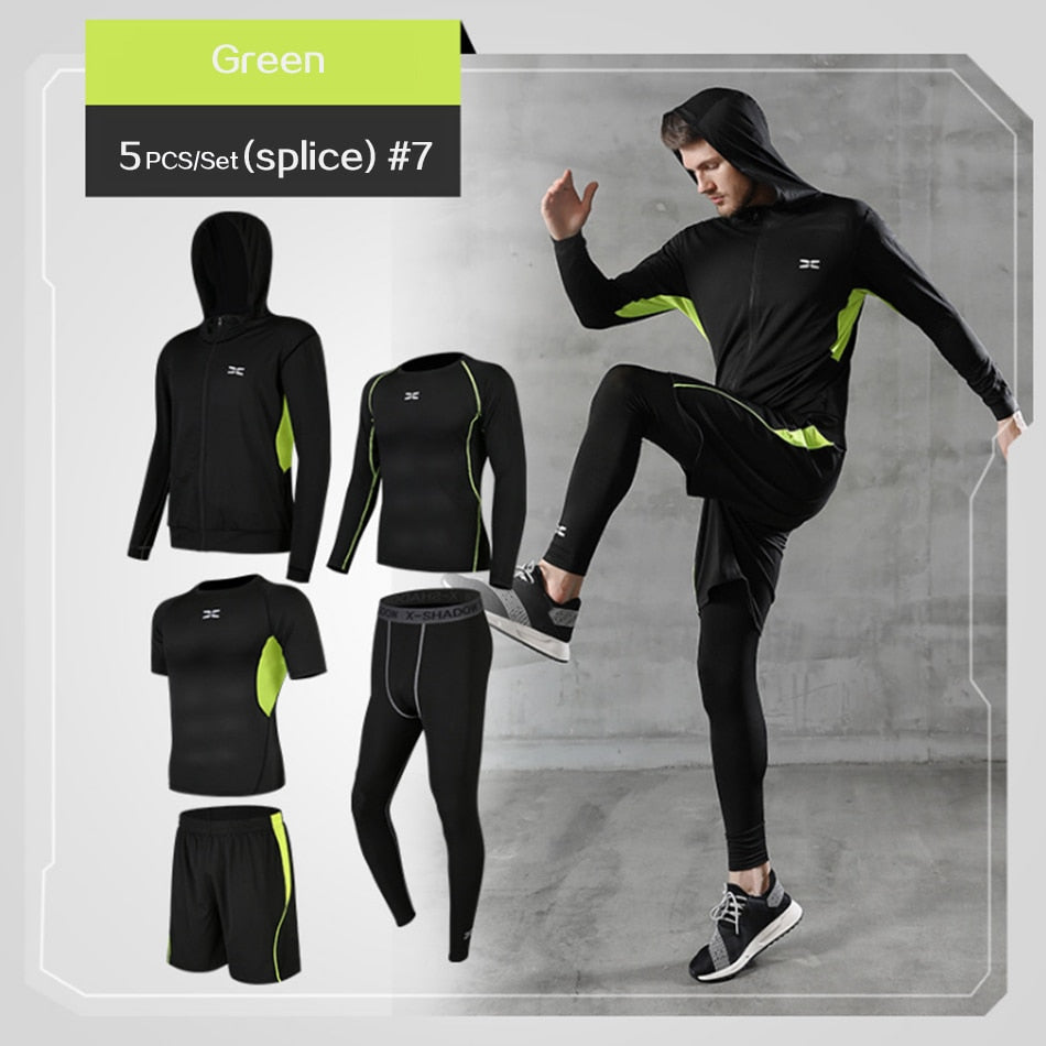 5 Pcs/Set Men&#39;s Tracksuit Gym Fitness Compression Sports Suit