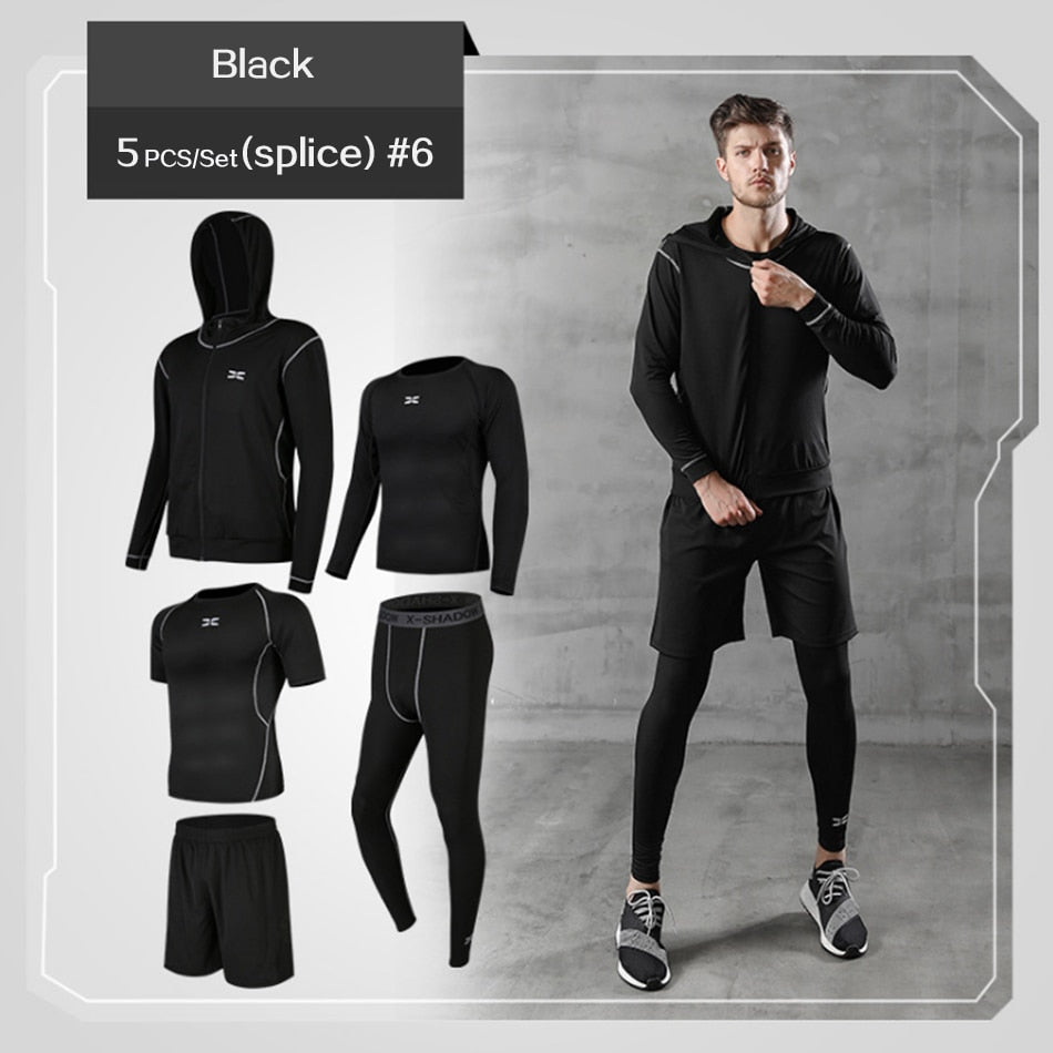 5 Pcs/Set Men&#39;s Tracksuit Gym Fitness Compression Sports Suit