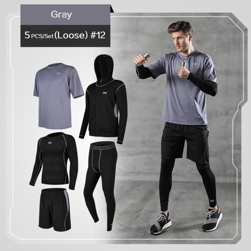 5 Pcs/Set Men&#39;s Tracksuit Gym Fitness Compression Sports Suit