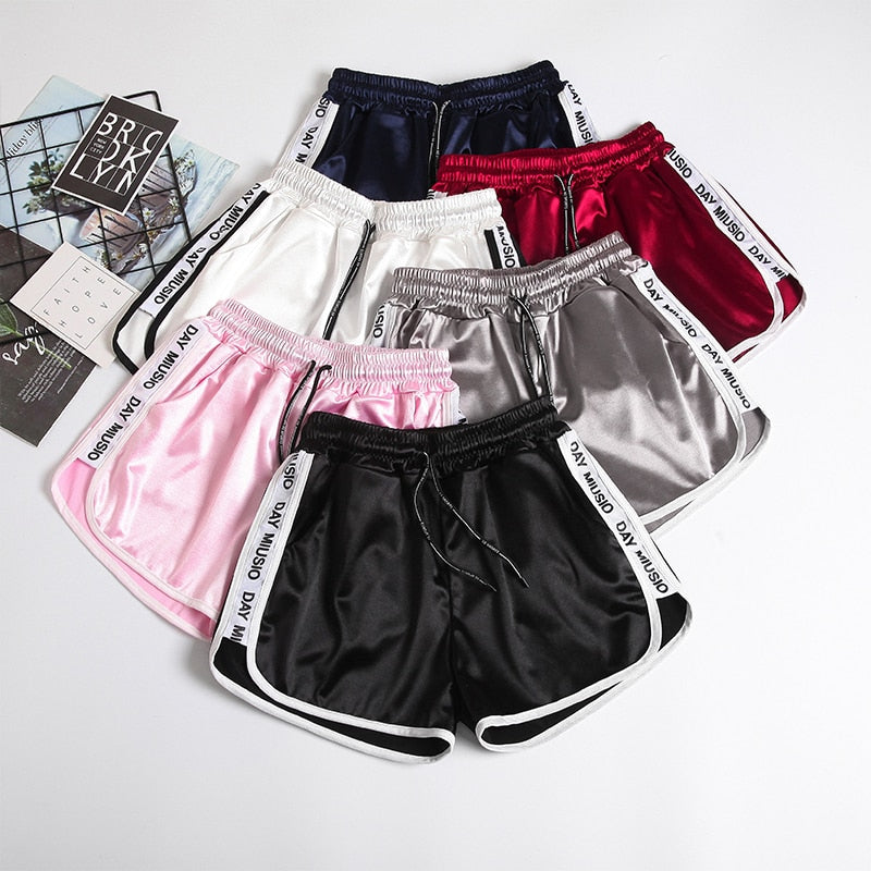 Jogger Letter Striped Sport Workout Shorts Ladies Lace Up