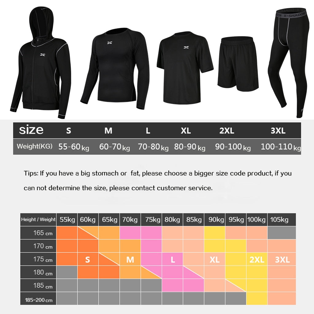 5 Pcs/Set Men&#39;s Tracksuit Gym Fitness Compression Sports Suit