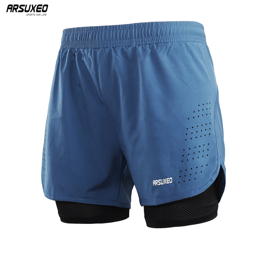 ARSUXEO Men&#39;s Running Shorts 2 in 1 Quick Dry Sport Shorts Athletic Training Fitness Short Pants Gym Shorts Workout Clothes B179