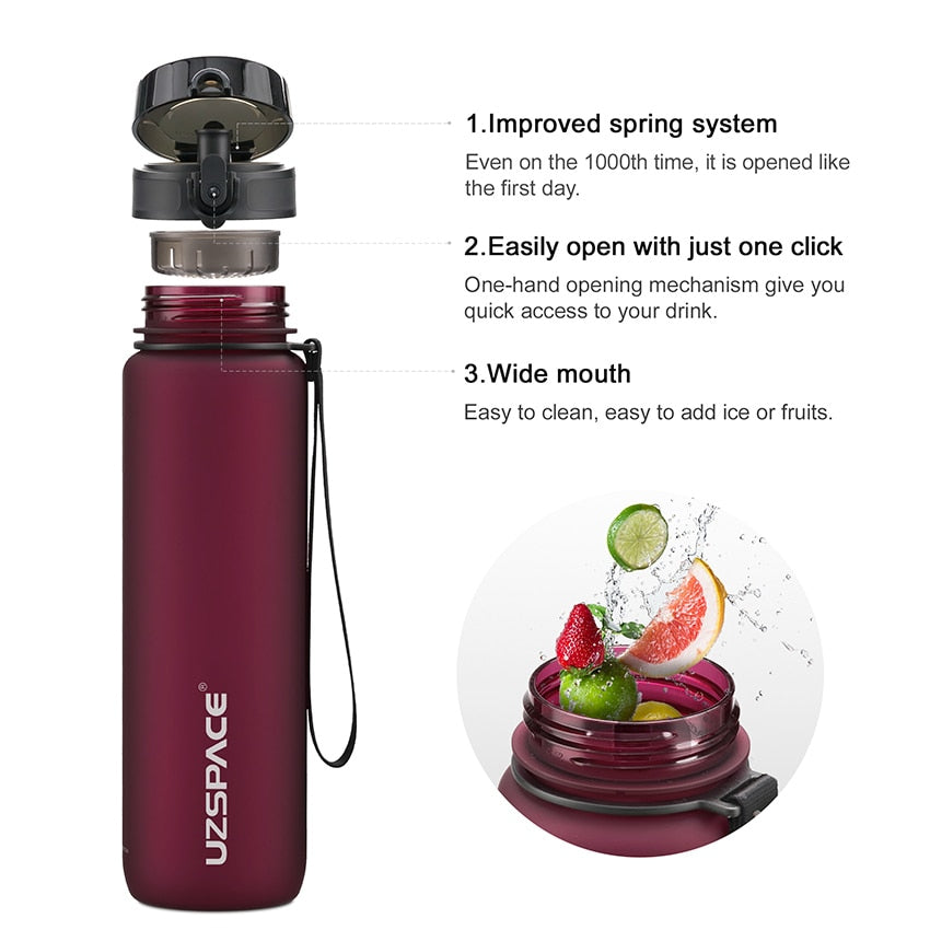 New 500/800/1000ml Sports Water Bottle BPA Free Portable Leak-proof Shaker bottle