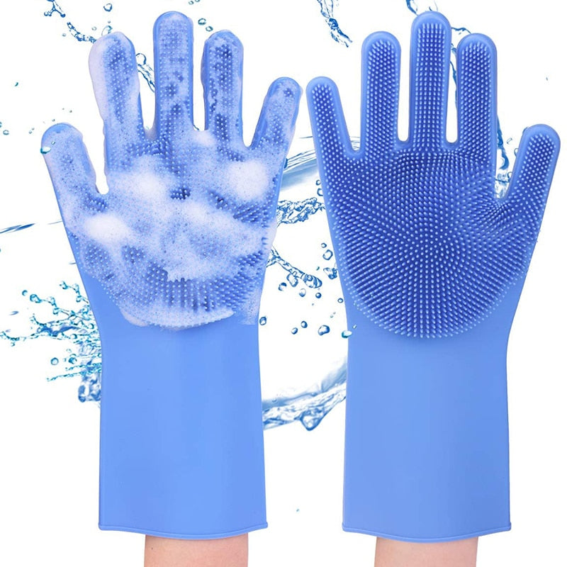 Magic Silicone Dishwashing Gloves with Scrubber