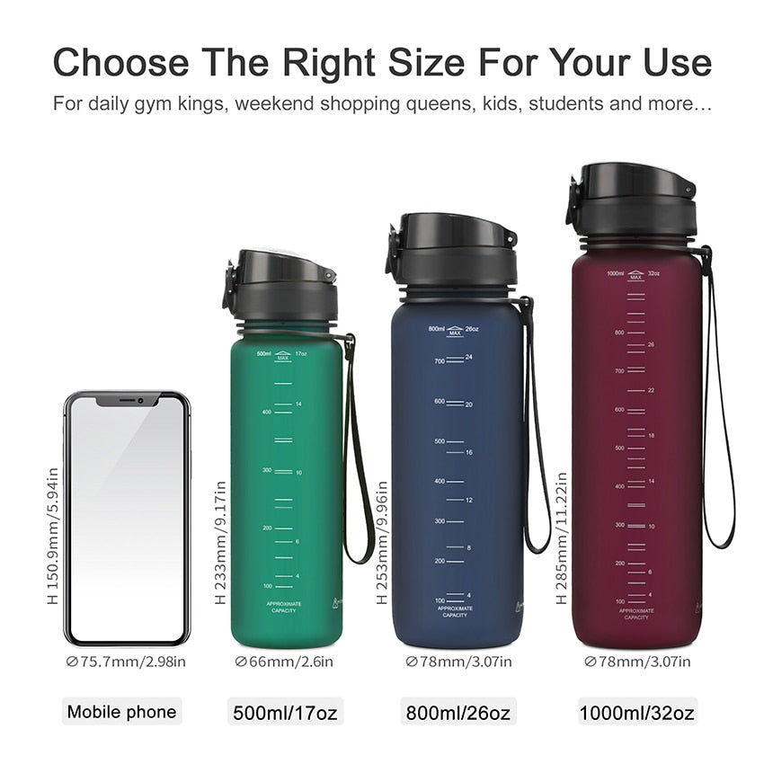 New 500/800/1000ml Sports Water Bottle BPA Free Portable Leak-proof Shaker bottle