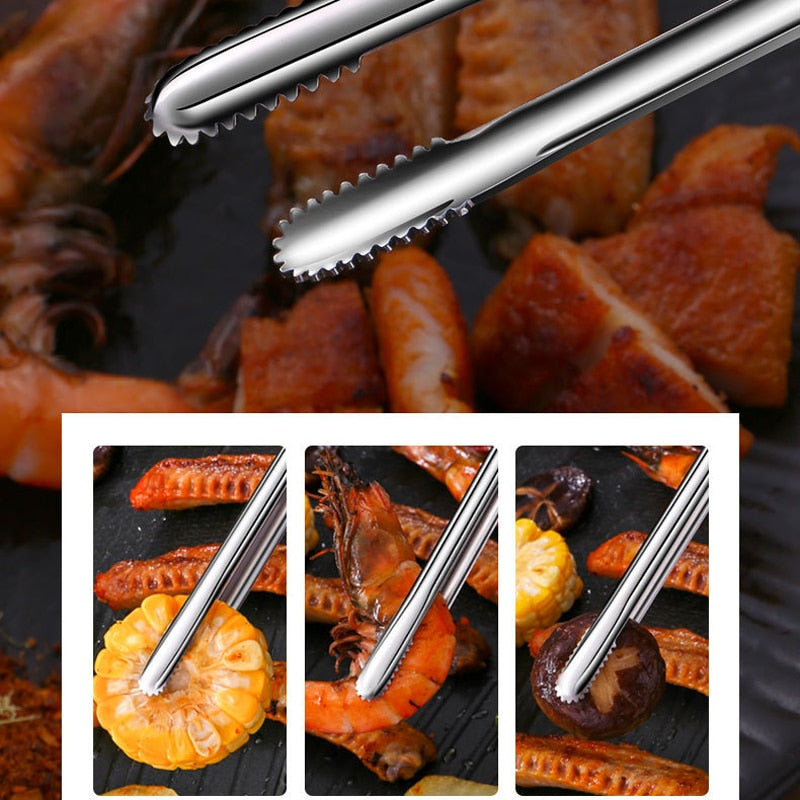 Grill Tongs Meat Cooking Utensils For BBQ Baking Silver Kitchen Accessories