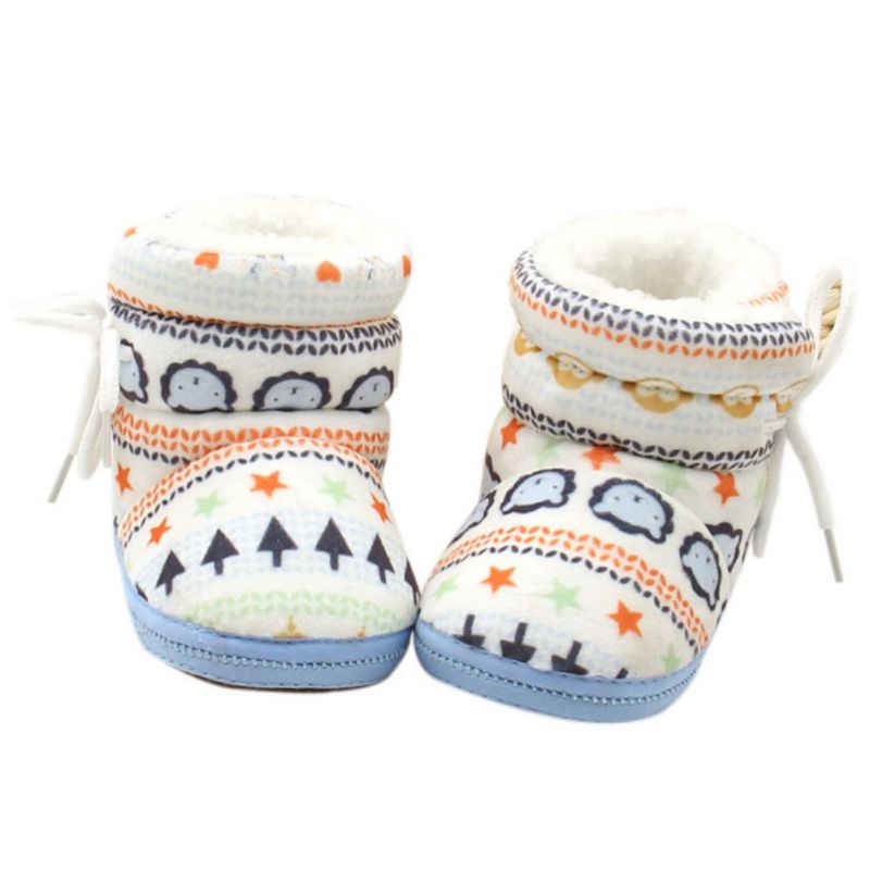 Cute Baby Boots Spring Warm Soft Baby Retro Printing Cotton Padded