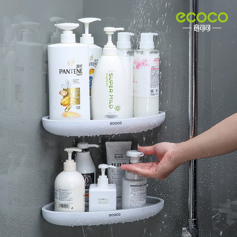 ONEUP Corner ShowerShelf Bathroom Shampoo Cosmetic Shelf Kitchen Plastic  Storage Rack Organizer Wall Mounted Bathroom Gadgets