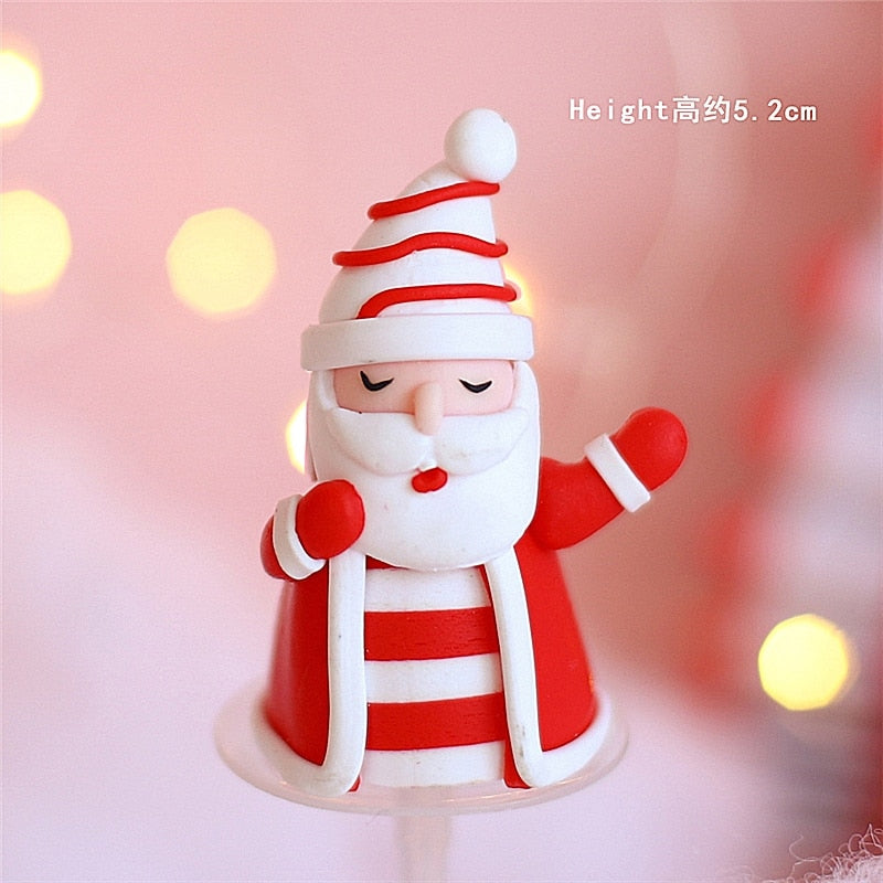 Santa Claus gift box Train Tree Merry Christmas Cake Toppers Happy New Year Decorations Party Baking Supplies