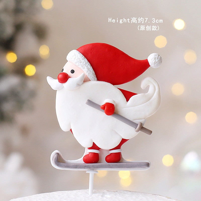 Santa Claus gift box Train Tree Merry Christmas Cake Toppers Happy New Year Decorations Party Baking Supplies