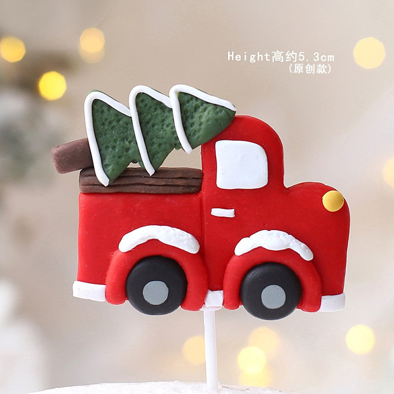 Santa Claus gift box Train Tree Merry Christmas Cake Toppers Happy New Year  Decorations Party Baking Supplies