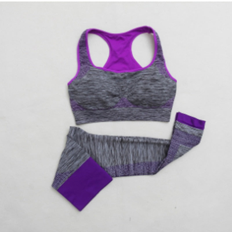 2Pcs Women&#39;s Yoga Set Workout Sportswear Crop Tops + Yoga Legging